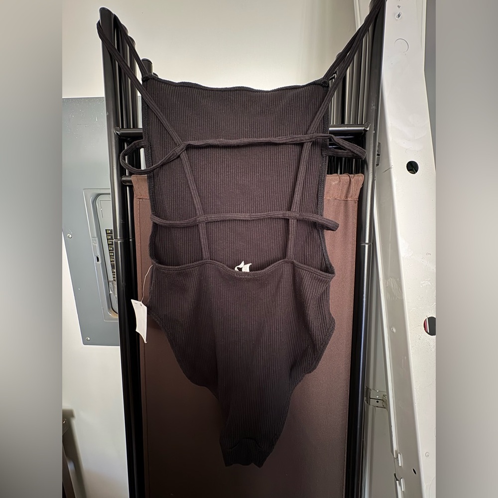 Urban Outfitters Black Ribbed Strappy Bodysuit